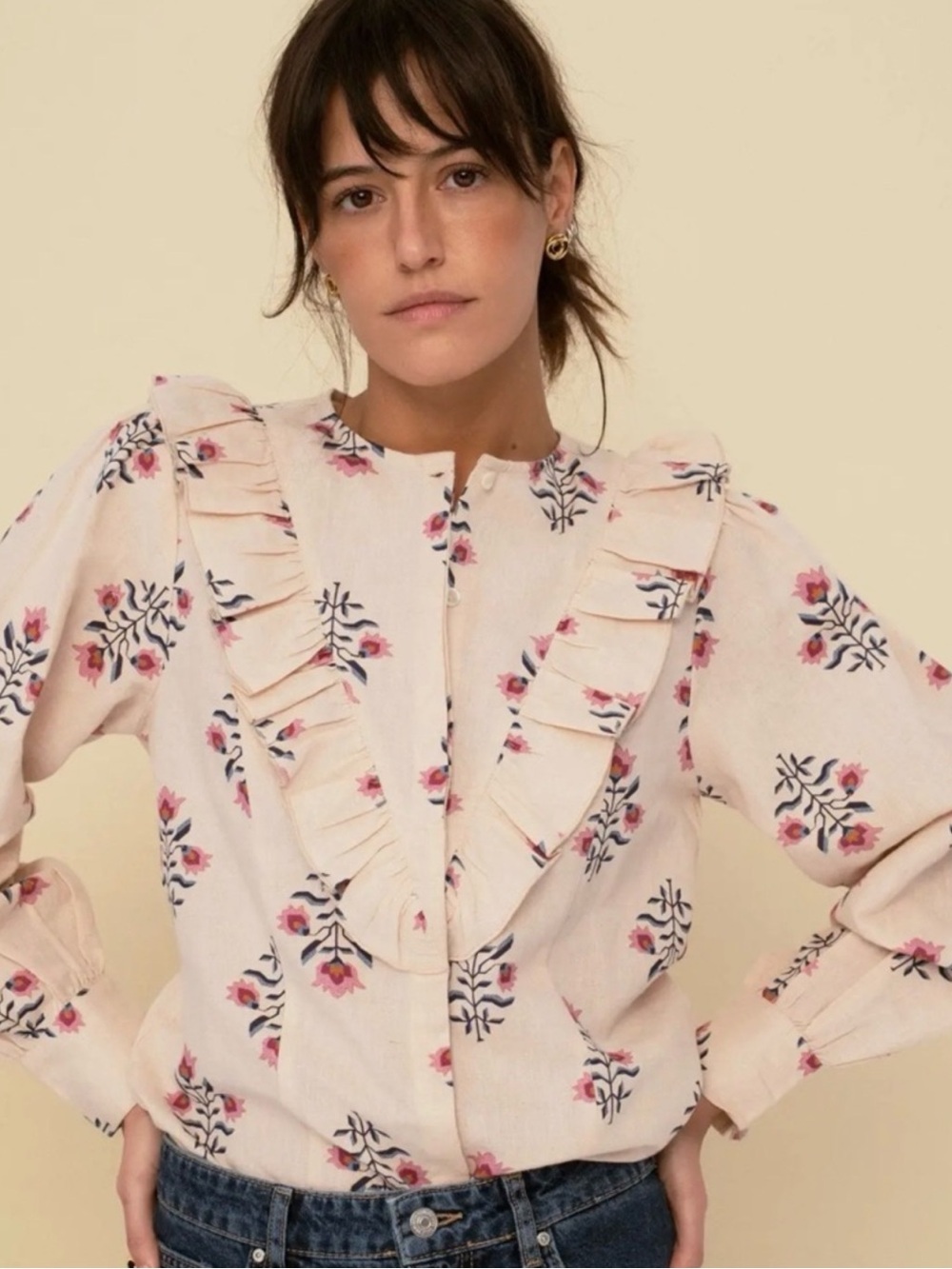 Sonmer Sarah Ruffled Floral Button-Front Blouse